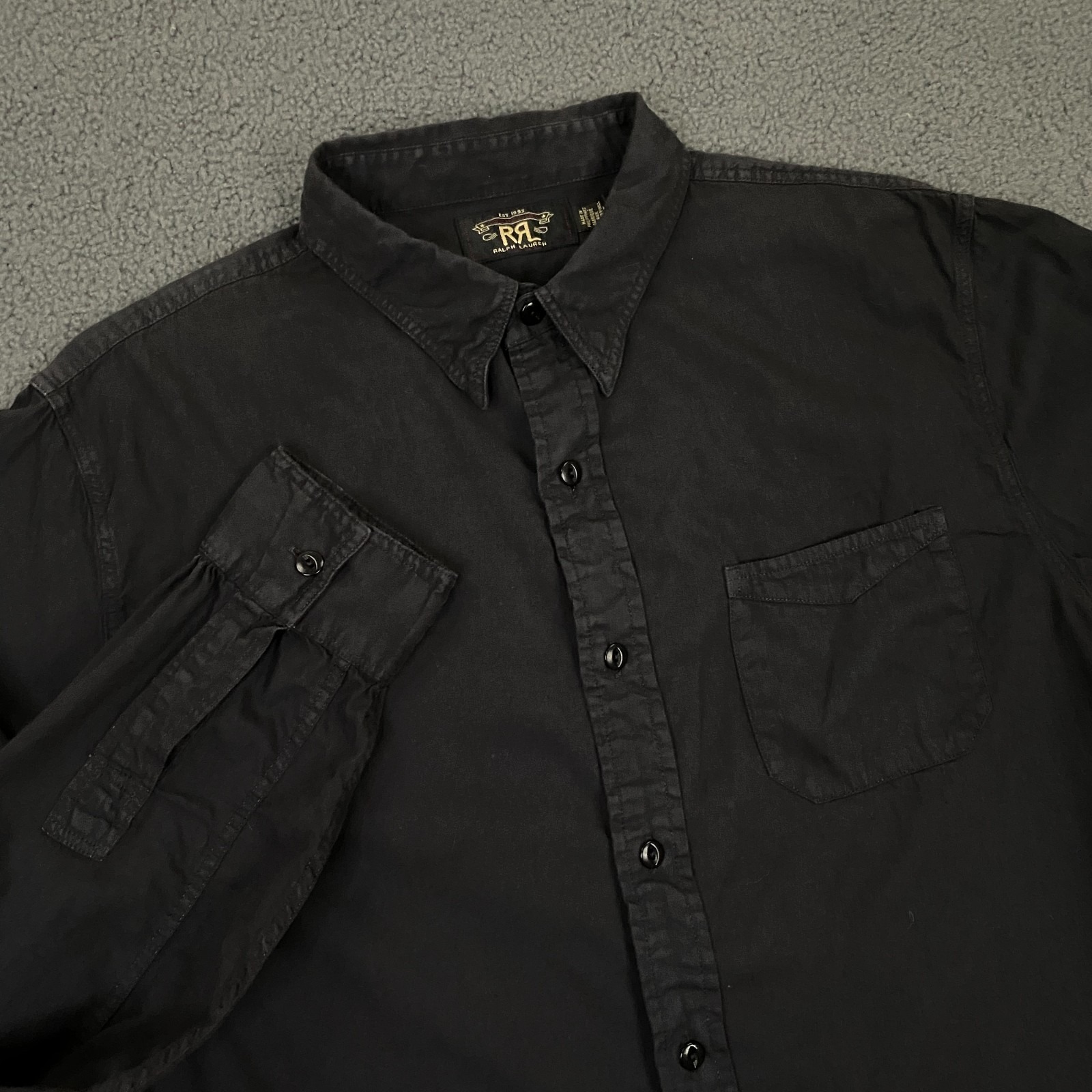 Rrl Ralph Lauren Railman Cotton Twill Workshirt Mens Large Black Lightweight